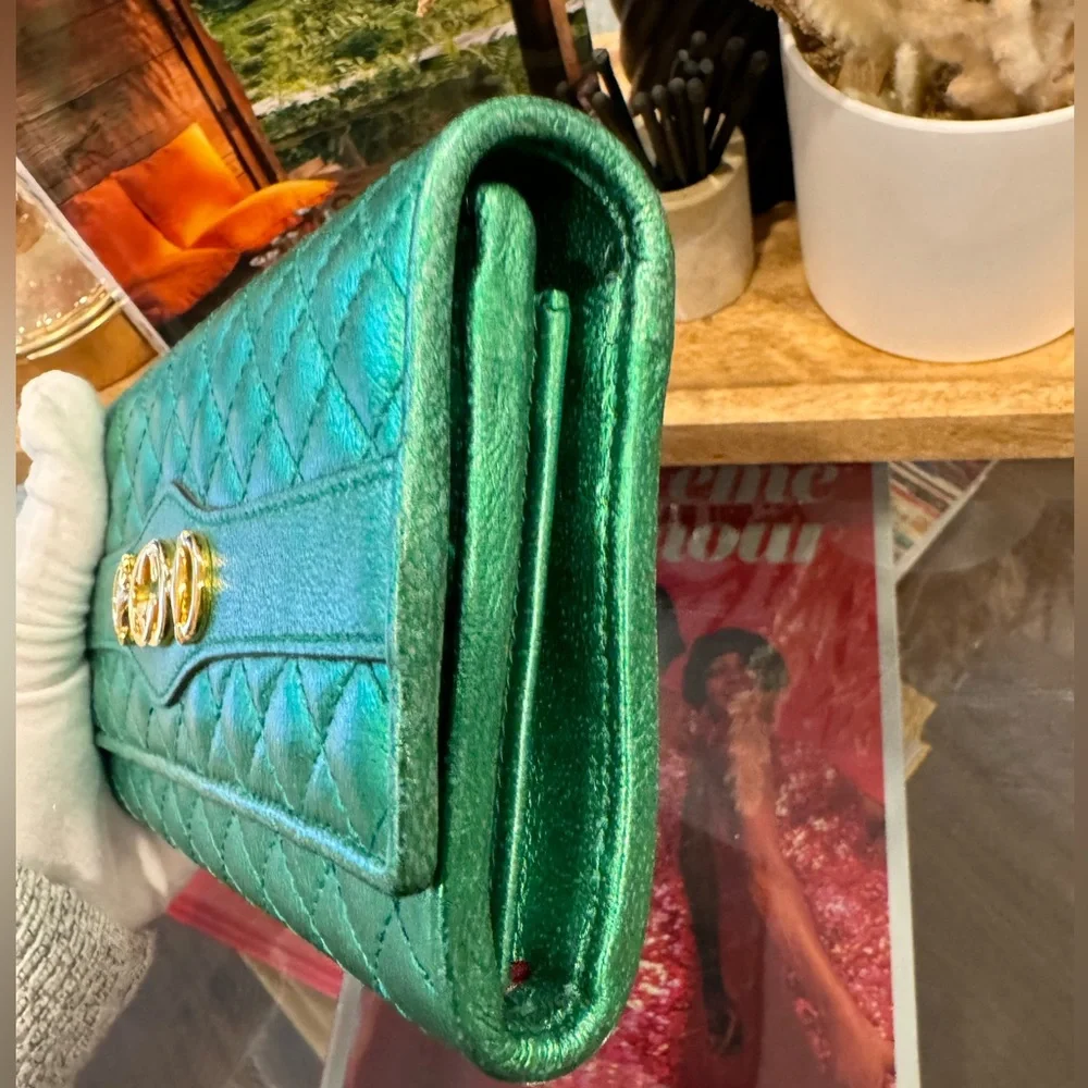 Gucci Green Long Wallet with Horsebit GG